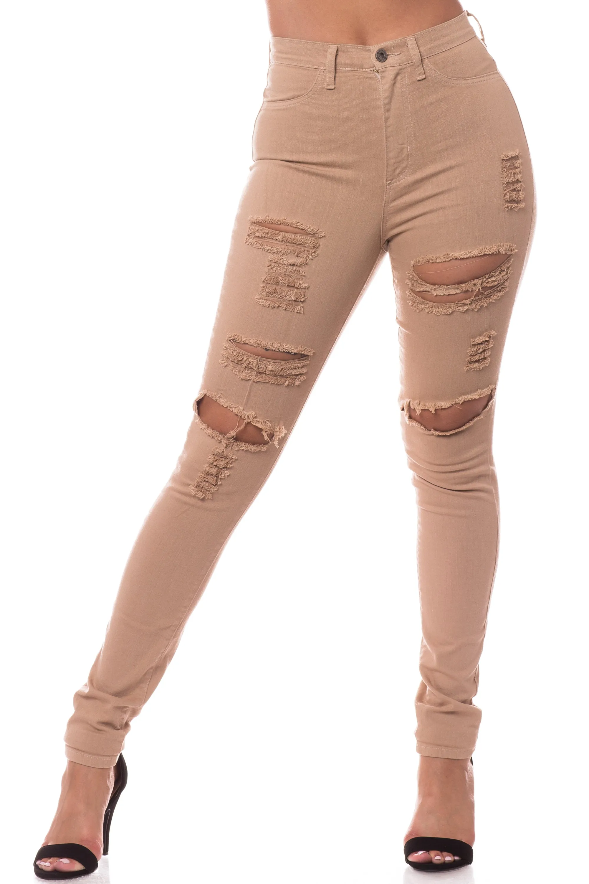 4130 Women's High Waisted Distressed Skinny Jeans