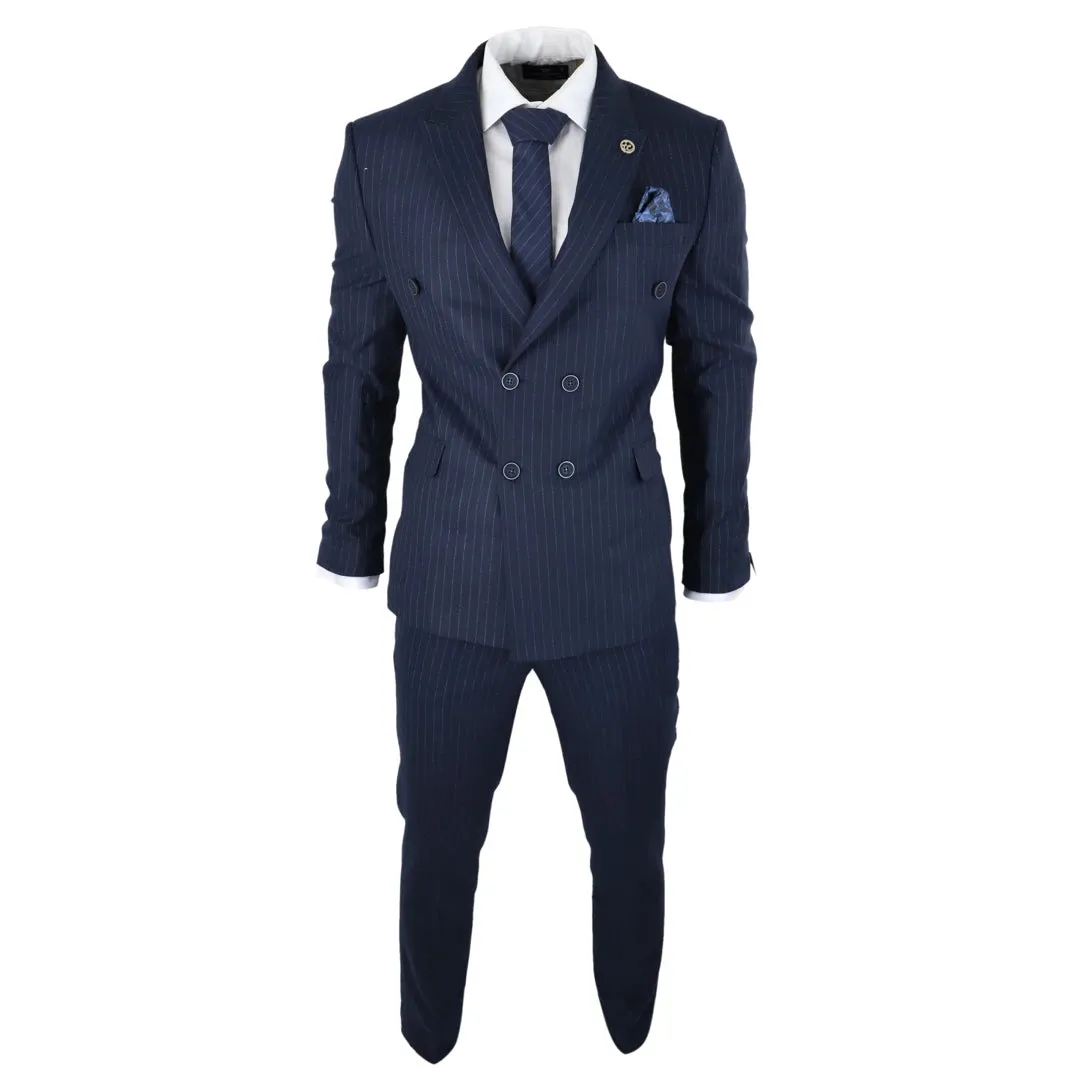 AK-16 - Men's Double Breasted Suit Navy Pinstripe 1920s Gangster Blinders Wedding