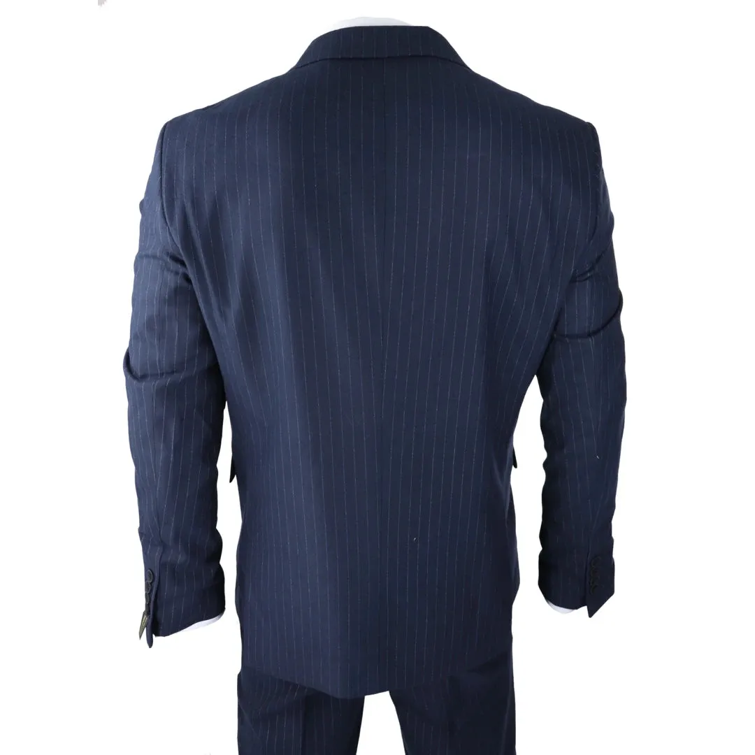 AK-16 - Men's Double Breasted Suit Navy Pinstripe 1920s Gangster Blinders Wedding