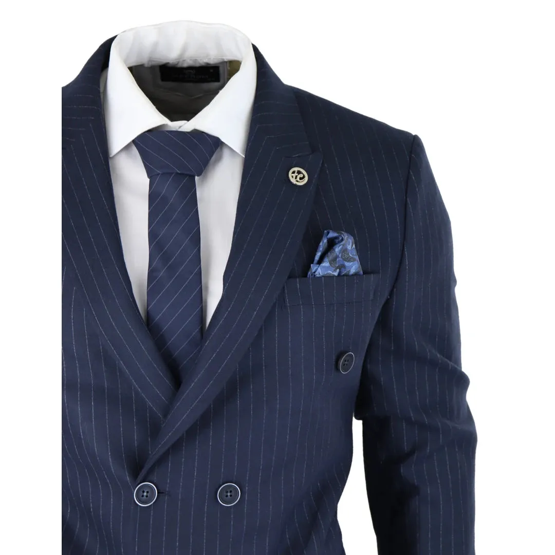 AK-16 - Men's Double Breasted Suit Navy Pinstripe 1920s Gangster Blinders Wedding