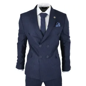 AK-16 - Men's Double Breasted Suit Navy Pinstripe 1920s Gangster Blinders Wedding