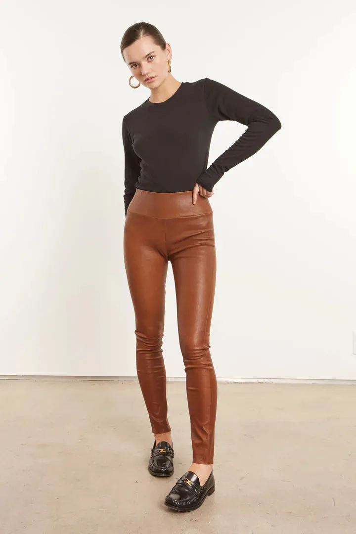 Ankle Leather Legging - Dark Cognac