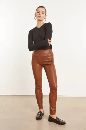 Ankle Leather Legging - Dark Cognac