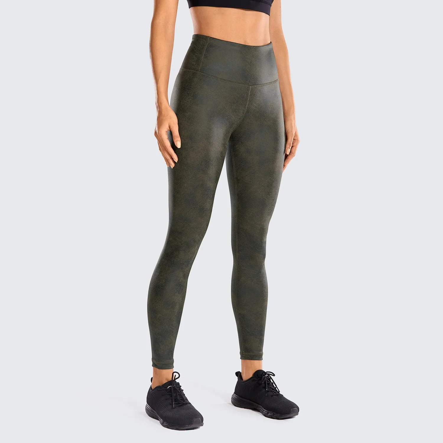 Ariel High Waist Faux Leather Matte Coated Leggings - Black/Green