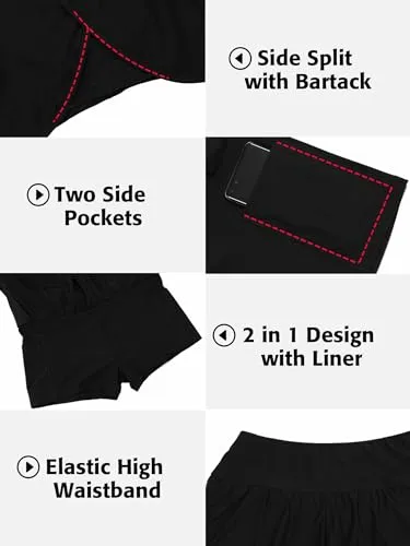 ATTRACO 2 in 1 Swim Shorts Women Board Shorts with Pockets Tankini Shorts Beach Bottom S