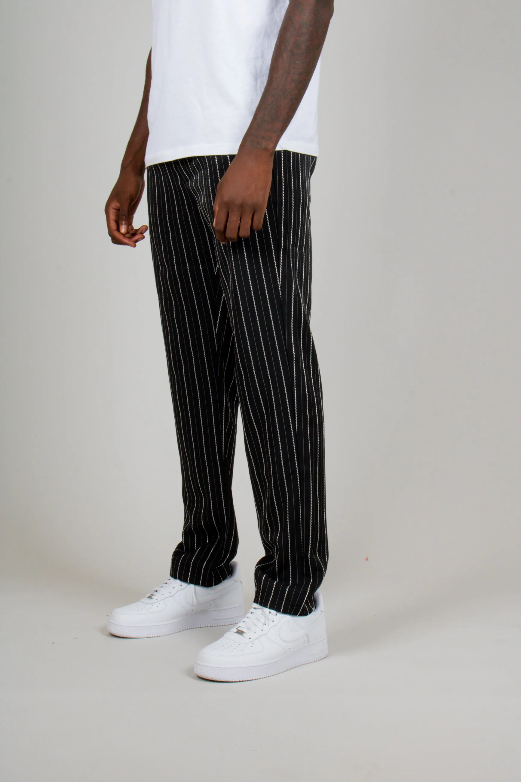 Black Pinstripe Straight Leg Trousers