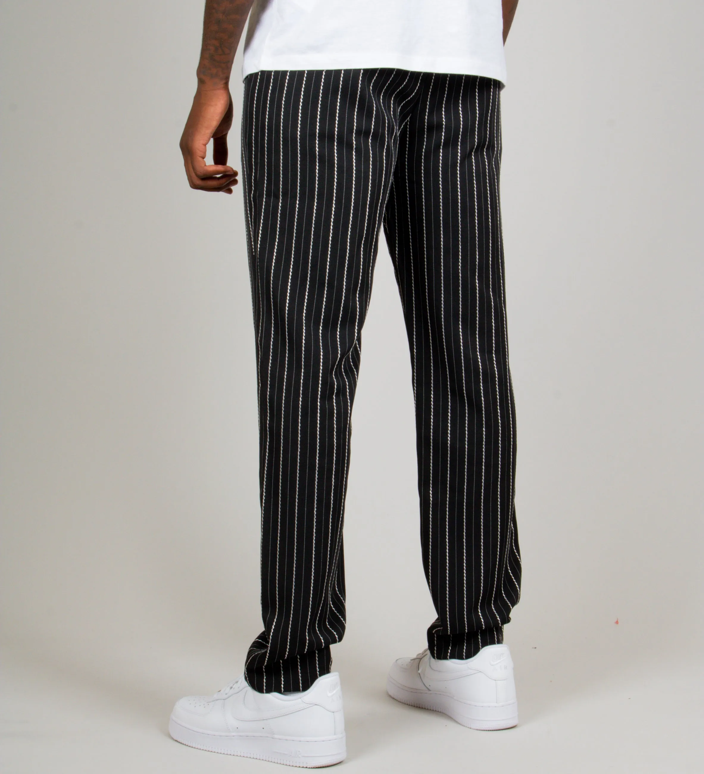 Black Pinstripe Straight Leg Trousers