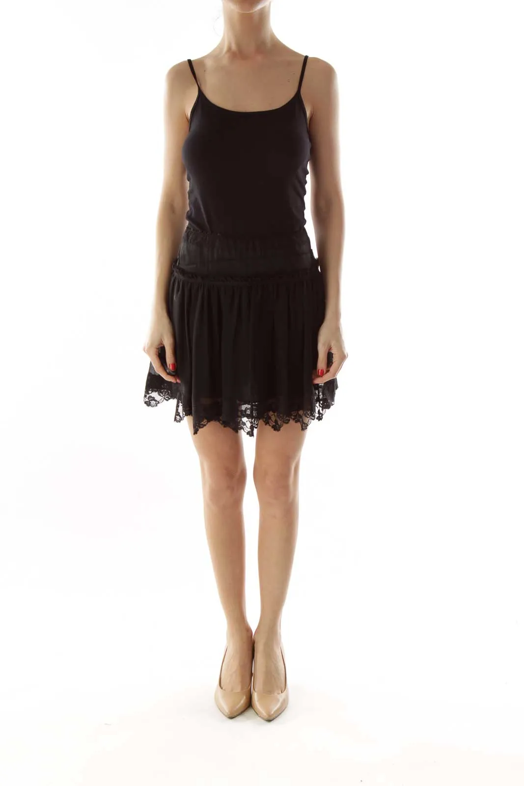 Black Silk Lace Mini Skirt