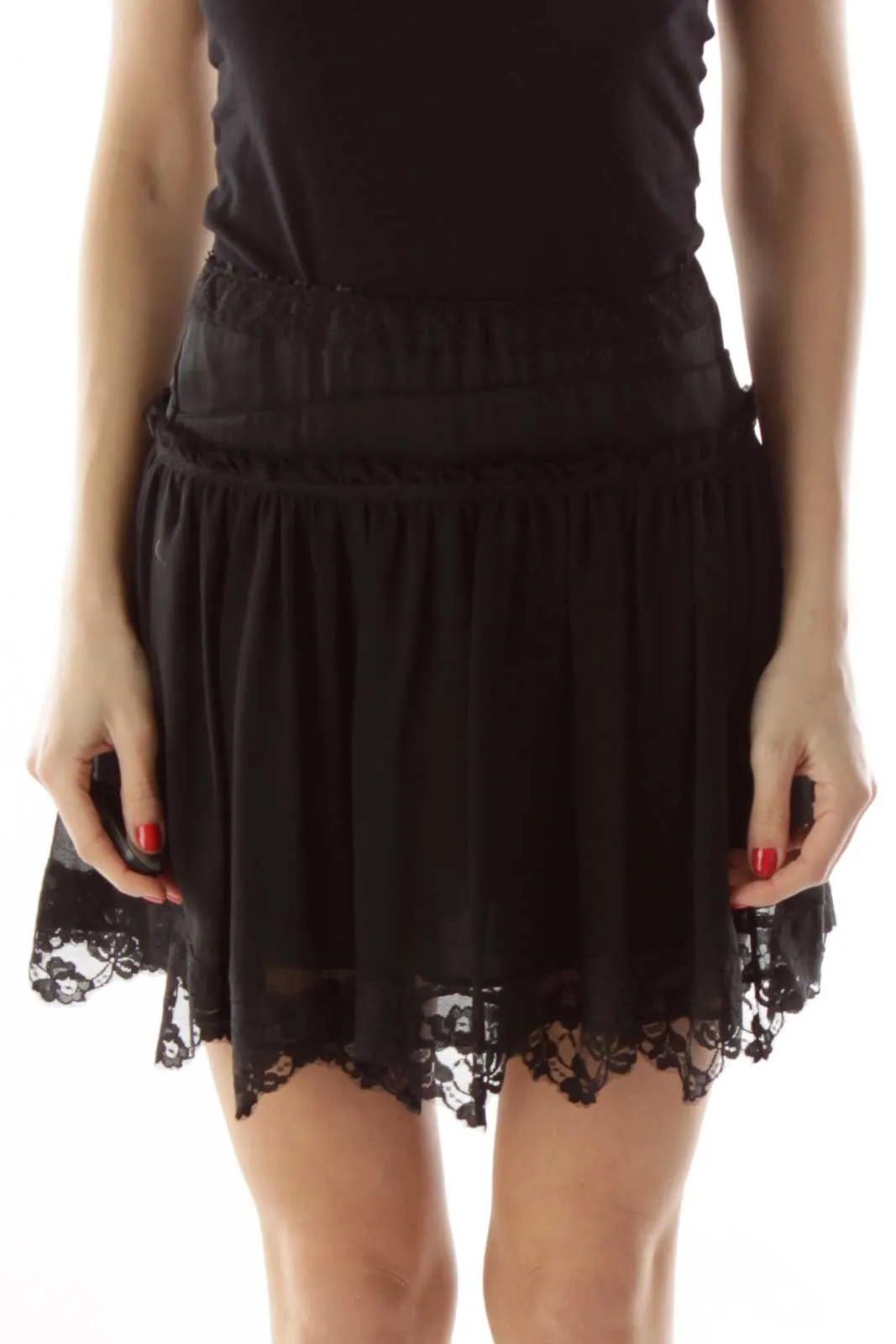 Black Silk Lace Mini Skirt