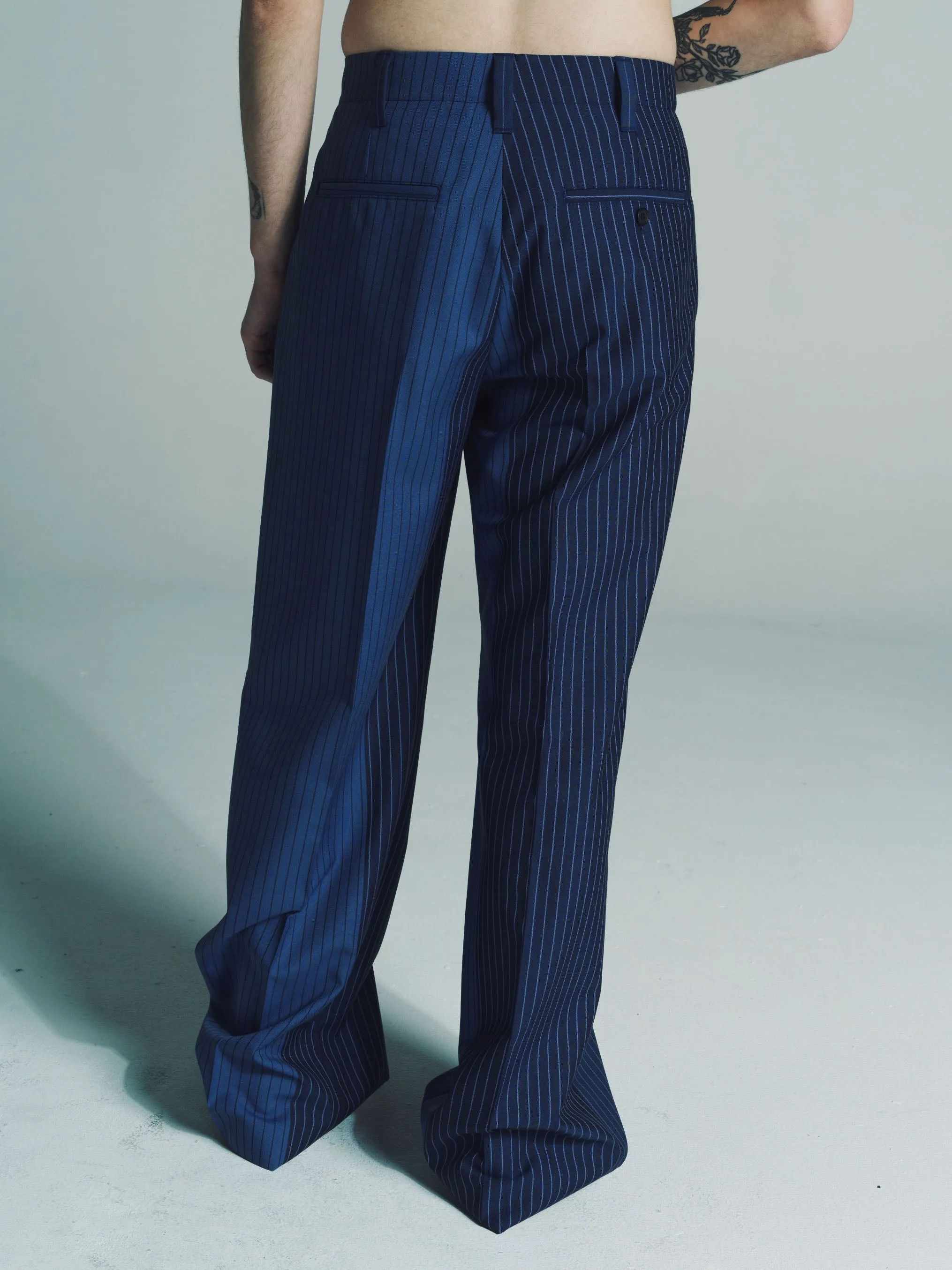 Blue Pinstripe Wool Two-Tone Trousers