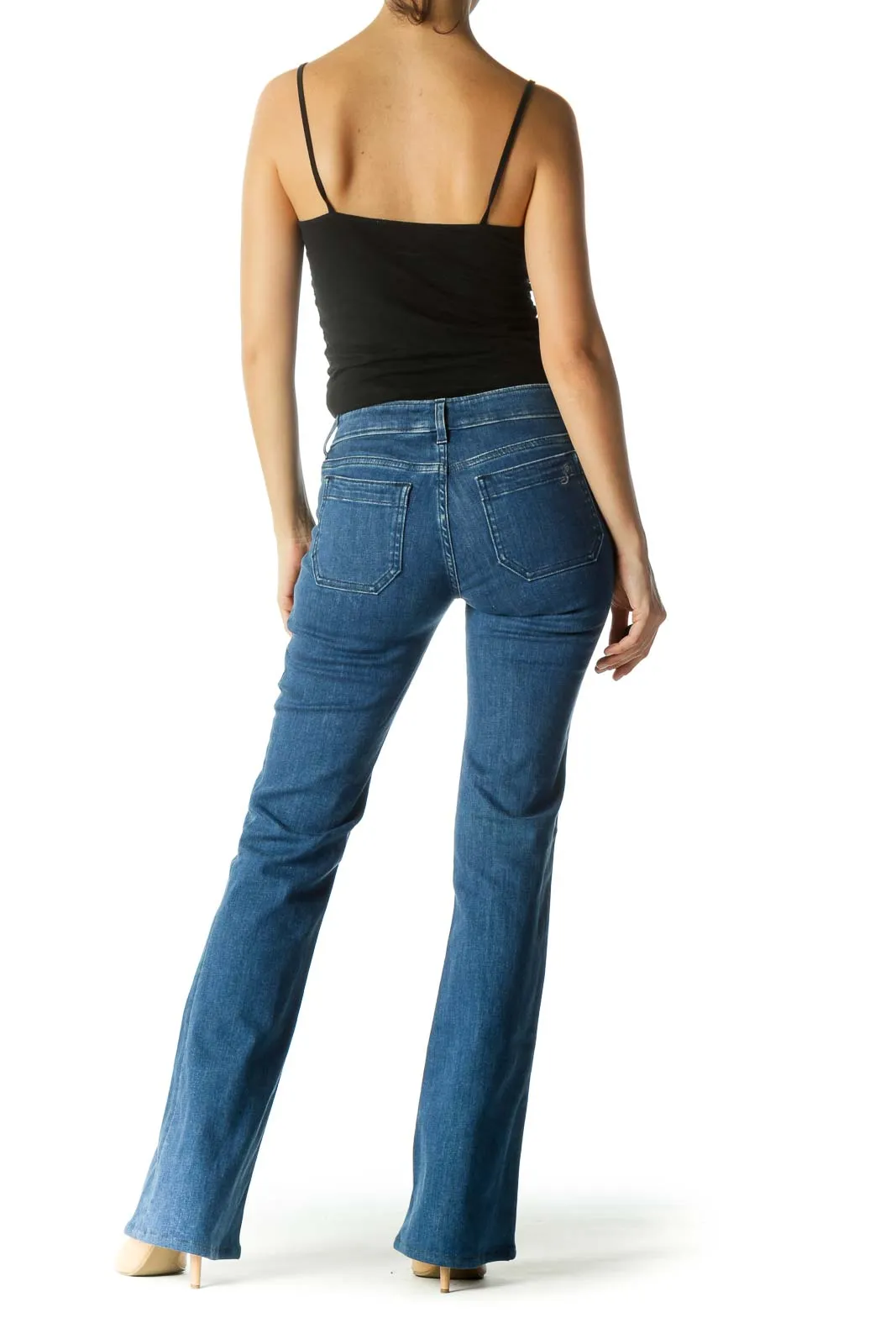 Blue Pocketed Flared Denim Jeans