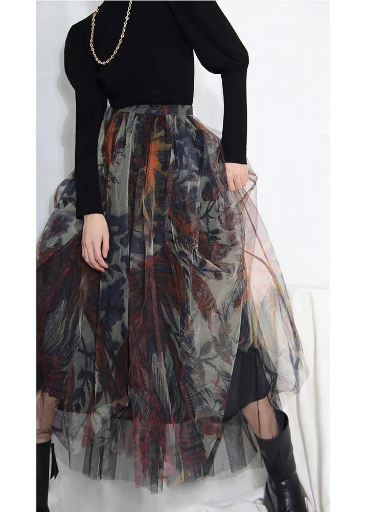 Boutique Black Print asymmetrical design Tiered  Skirt Summer