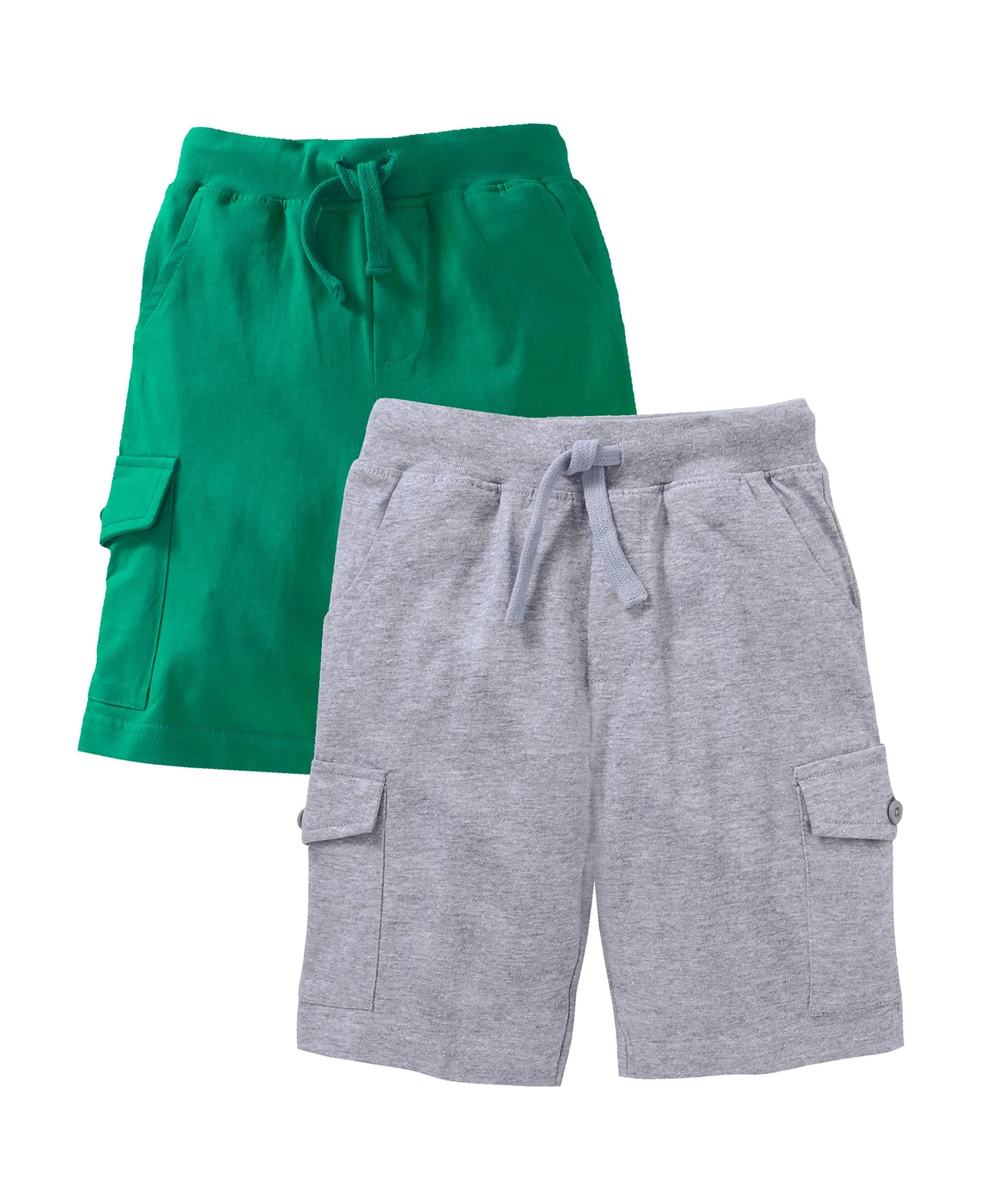 Boys Solid Knee Length Knit Cargo Shorts - Pack Of 2