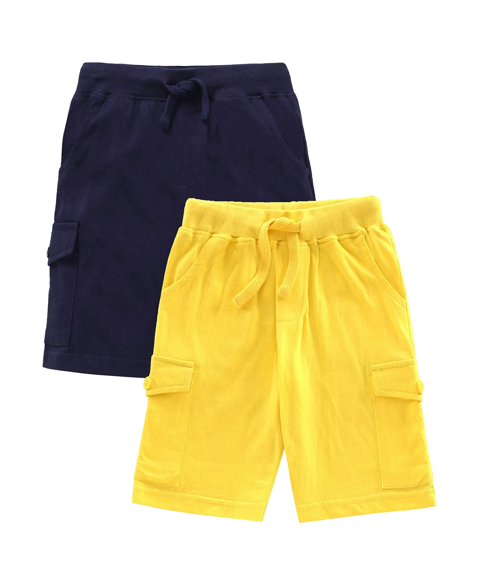 Boys Solid Knee Length Knit Cargo Shorts - Pack Of 2