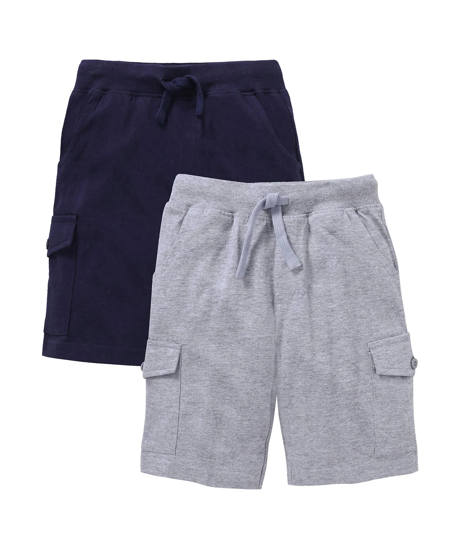 Boys Solid Knee Length Knit Cargo Shorts - Pack Of 2