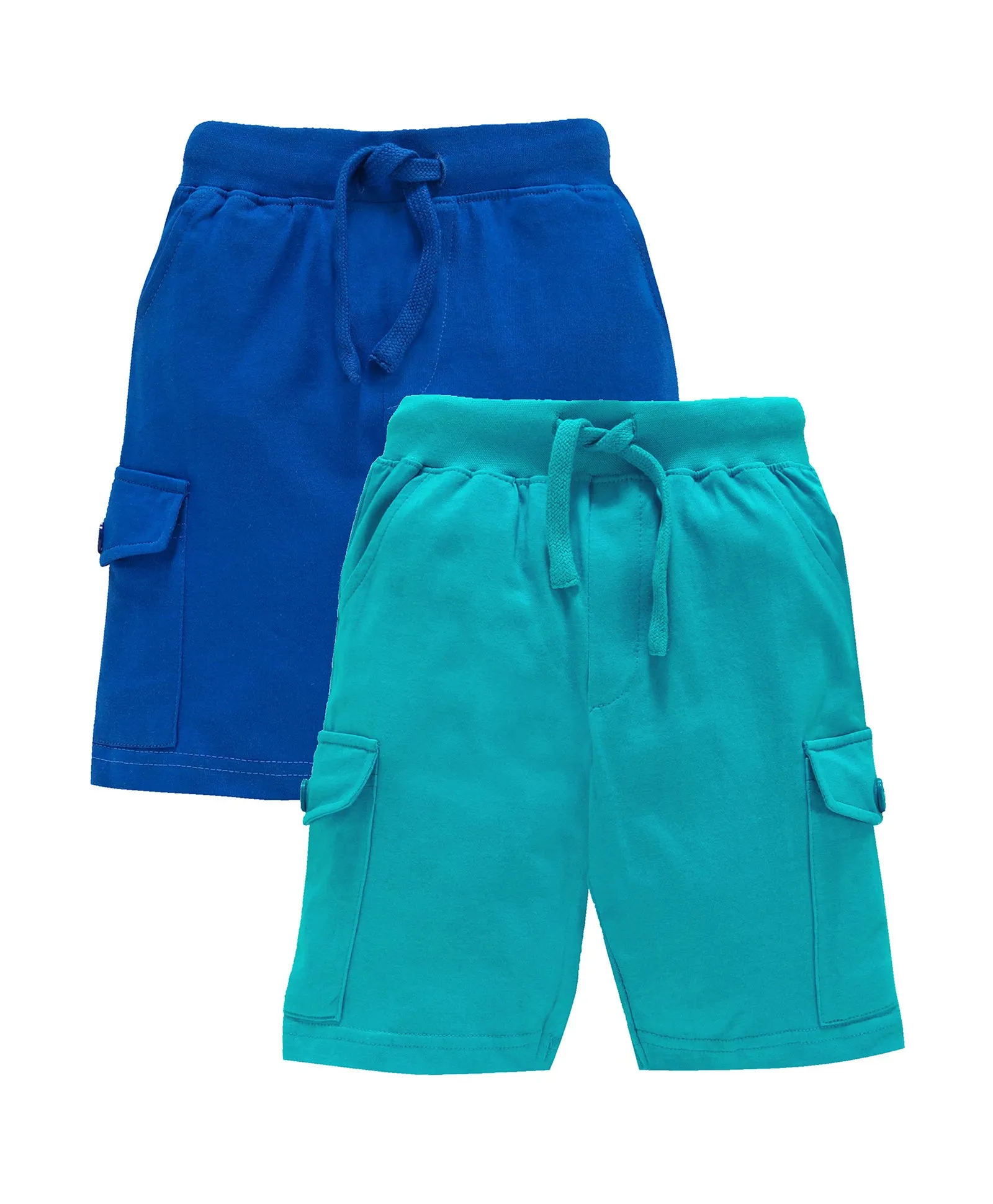 Boys Solid Knee Length Knit Cargo Shorts - Pack Of 2