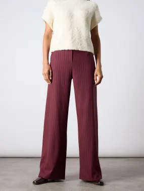 Burgundy Pinstripe Wide Leg Trousers