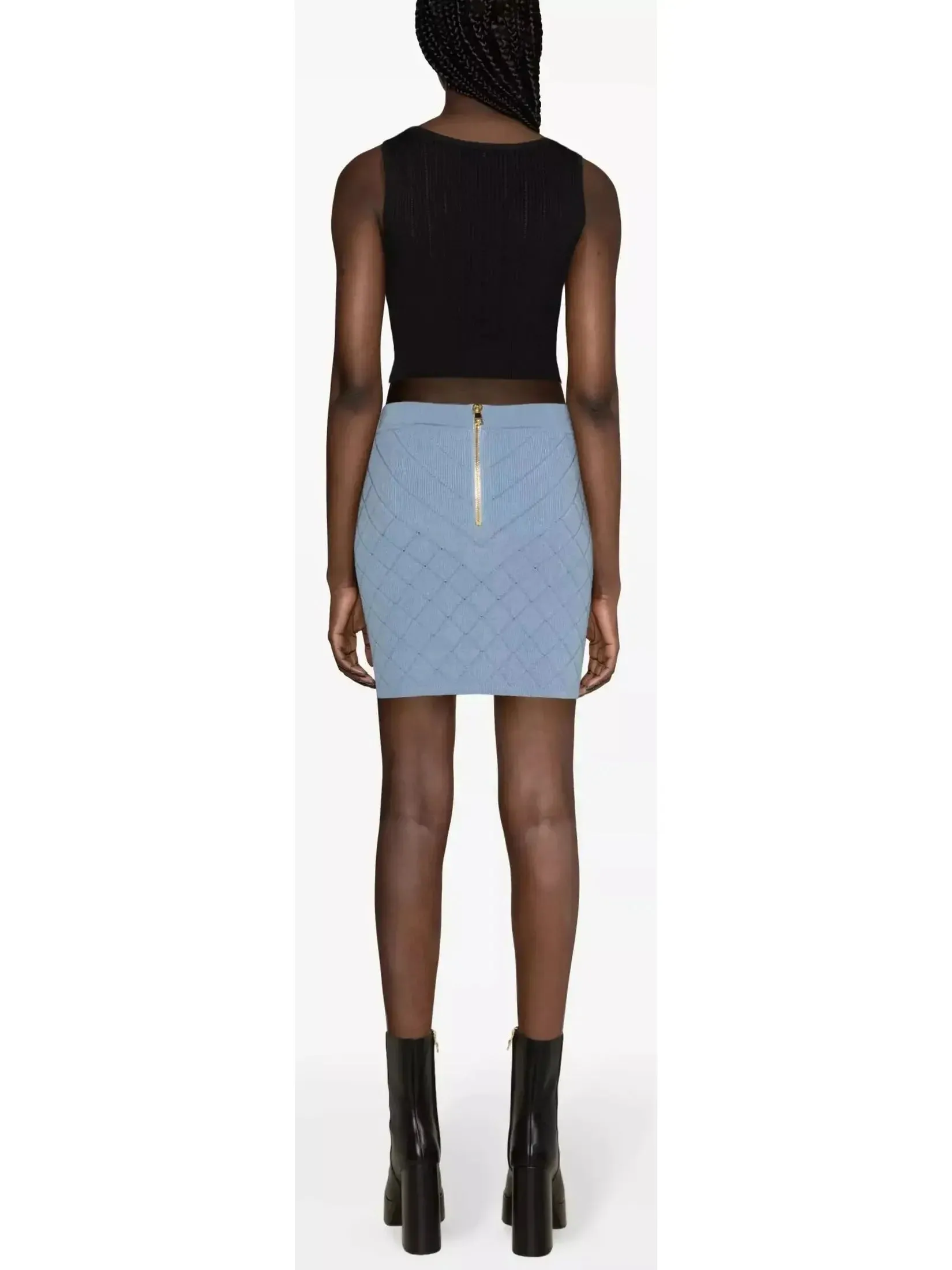 Button-Embellished Knit Mini Skirt, Blue