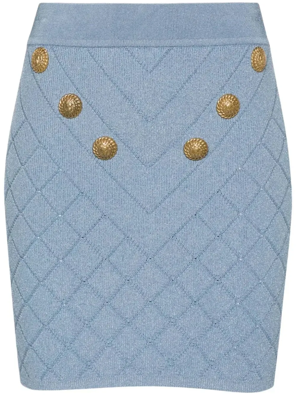 Button-Embellished Knit Mini Skirt, Blue