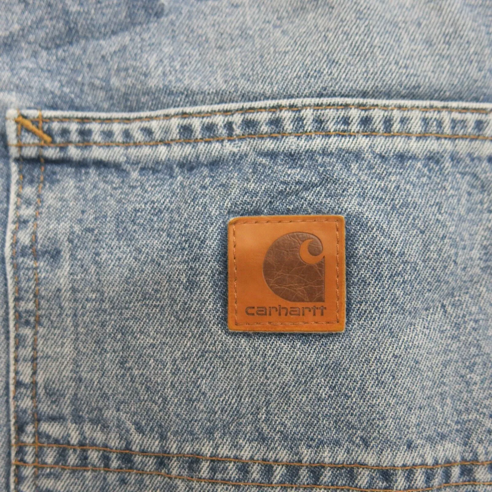 Carhartt Jeans Mens 38 Blue Denim Stretch Wide Leg High Rise Logo 5 Pockets