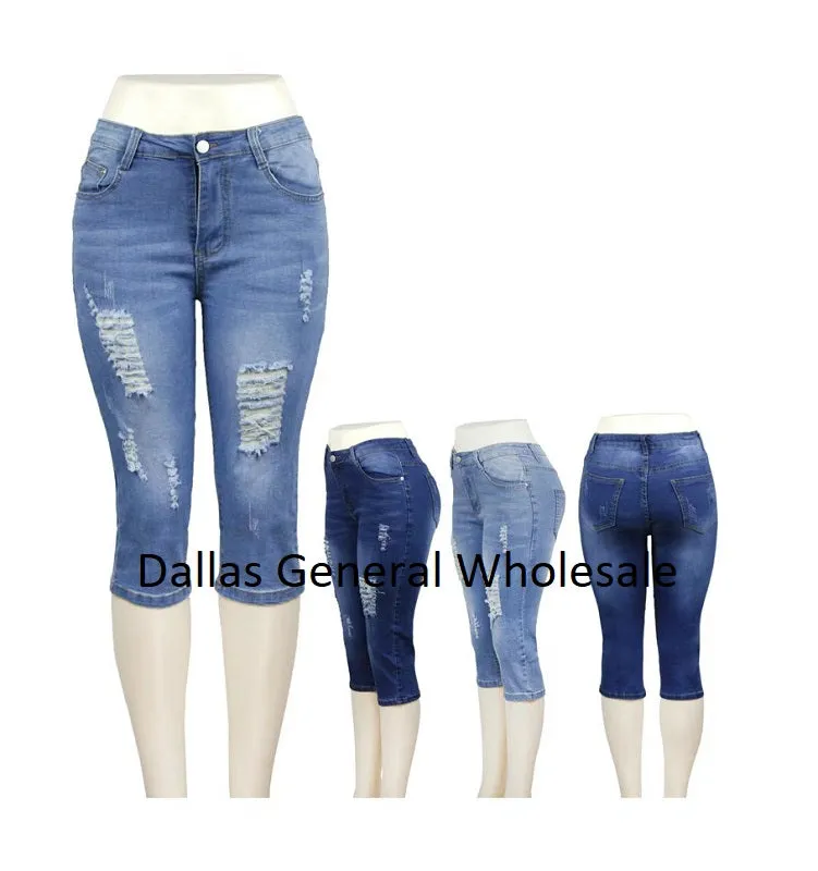 Casual Distress Denim Capri Jeans Wholesale