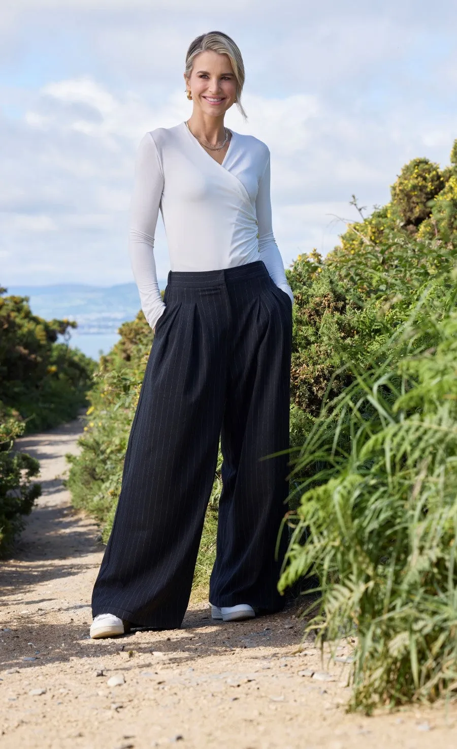 Charcoal Grey Pinstripe Trousers by Vogue Williams