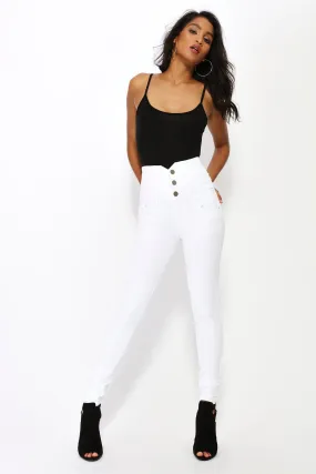 Cream High Waisted Buttoned Skinny Jeans