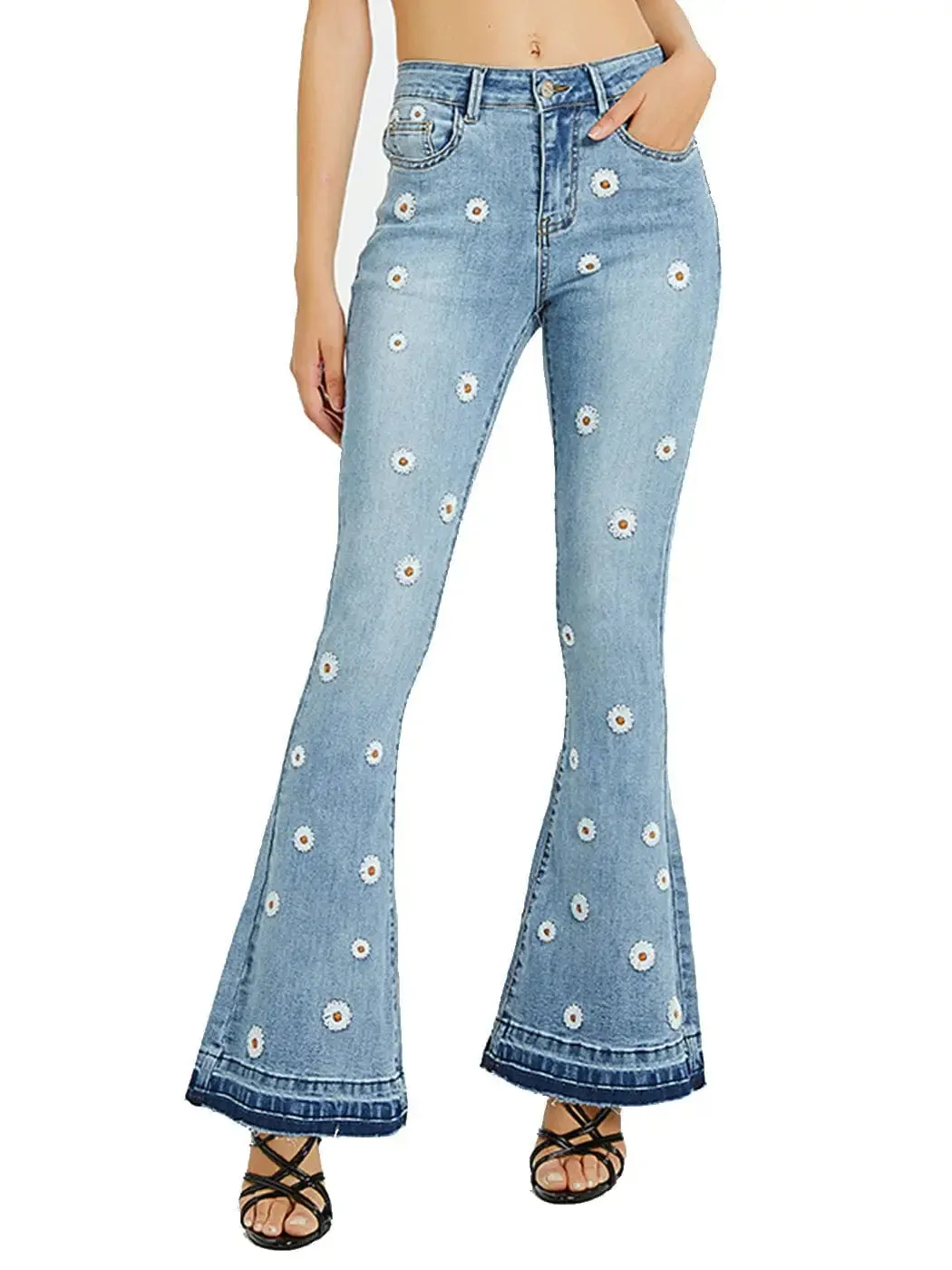 Daisy Embroidered Denim Jeans