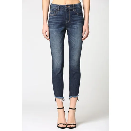 Dark Denim Fray Hem Step Hem Skinny