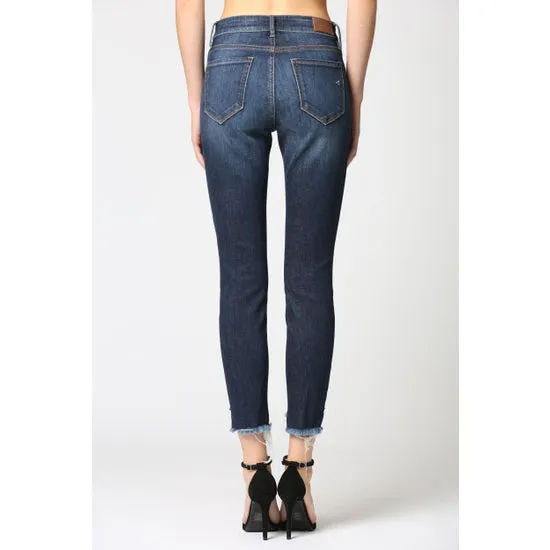 Dark Denim Fray Hem Step Hem Skinny