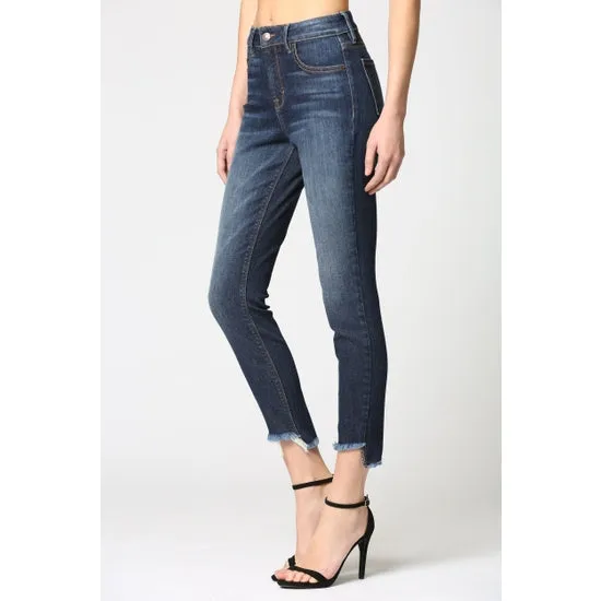 Dark Denim Fray Hem Step Hem Skinny