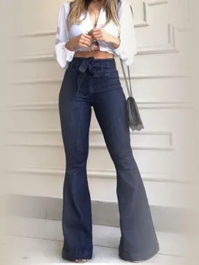 Denim Belted High Waist Flared Jeans