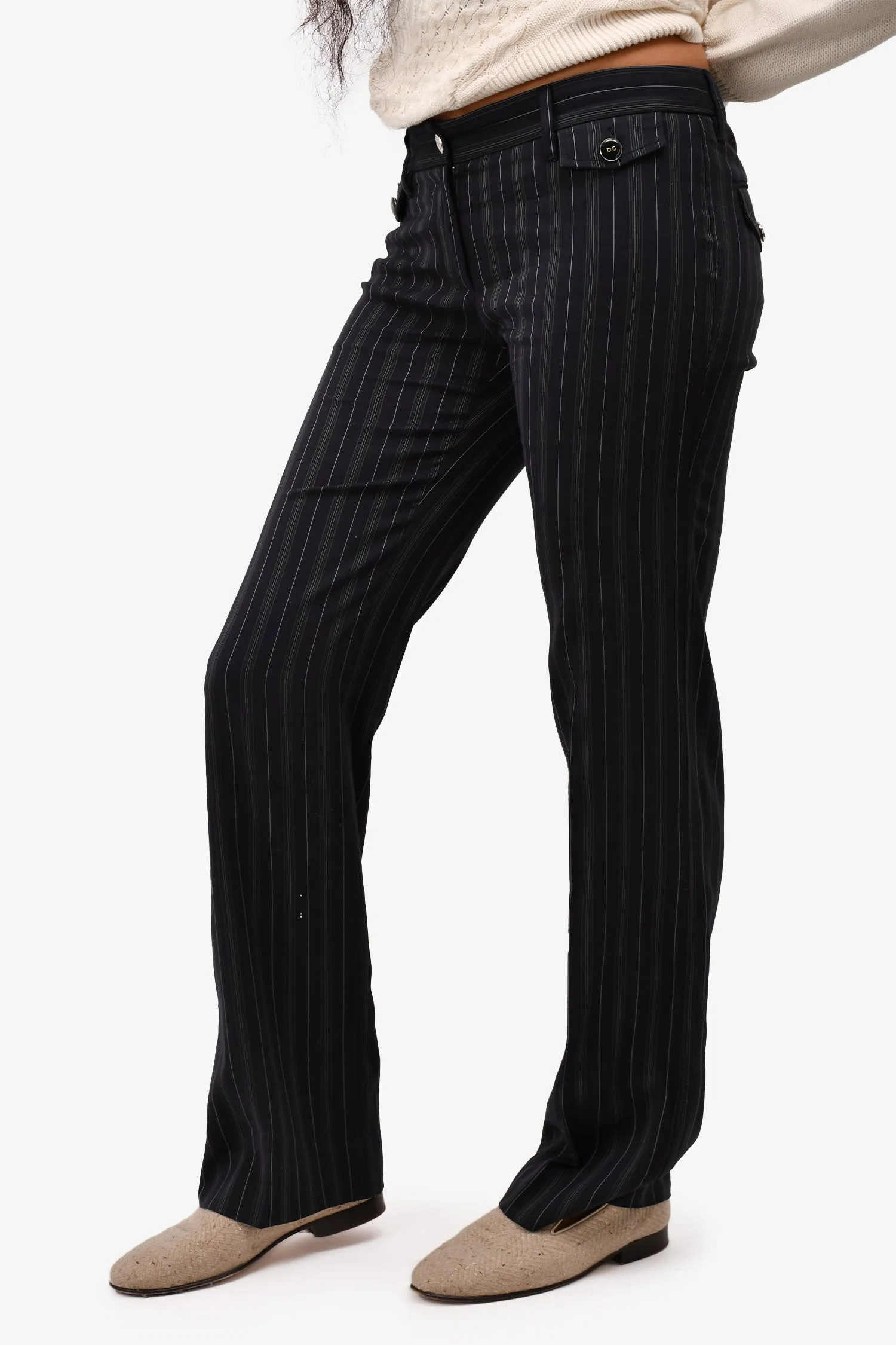 Dolce & Gabbana Black/White Pinstripe Wide Leg Trousers Size 42