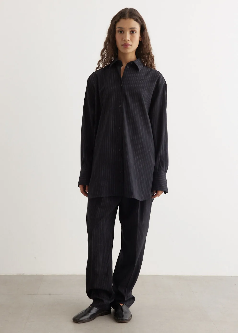 Double-Pleated Tailored Pinstripe Trousers