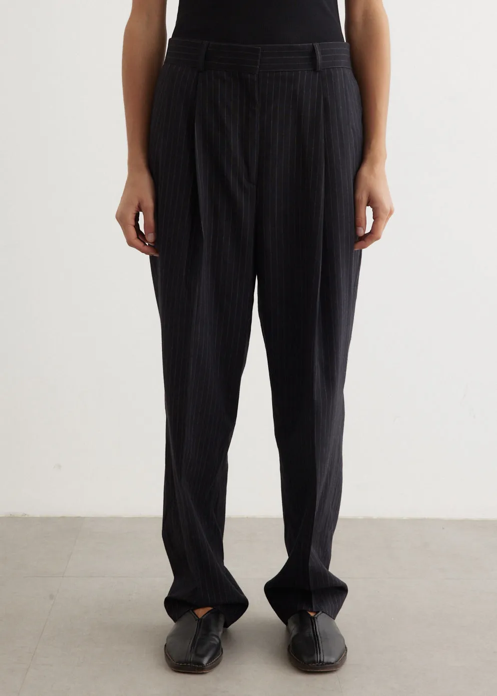 Double-Pleated Tailored Pinstripe Trousers