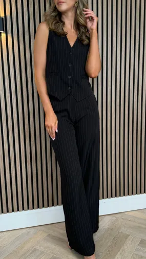 Enya Black Pinstripe Waistcoat & Trousers Co Ord