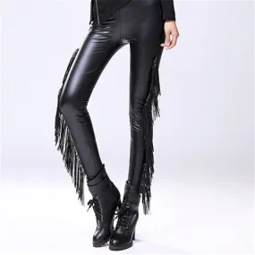 Faux Leather Tassel Leggings