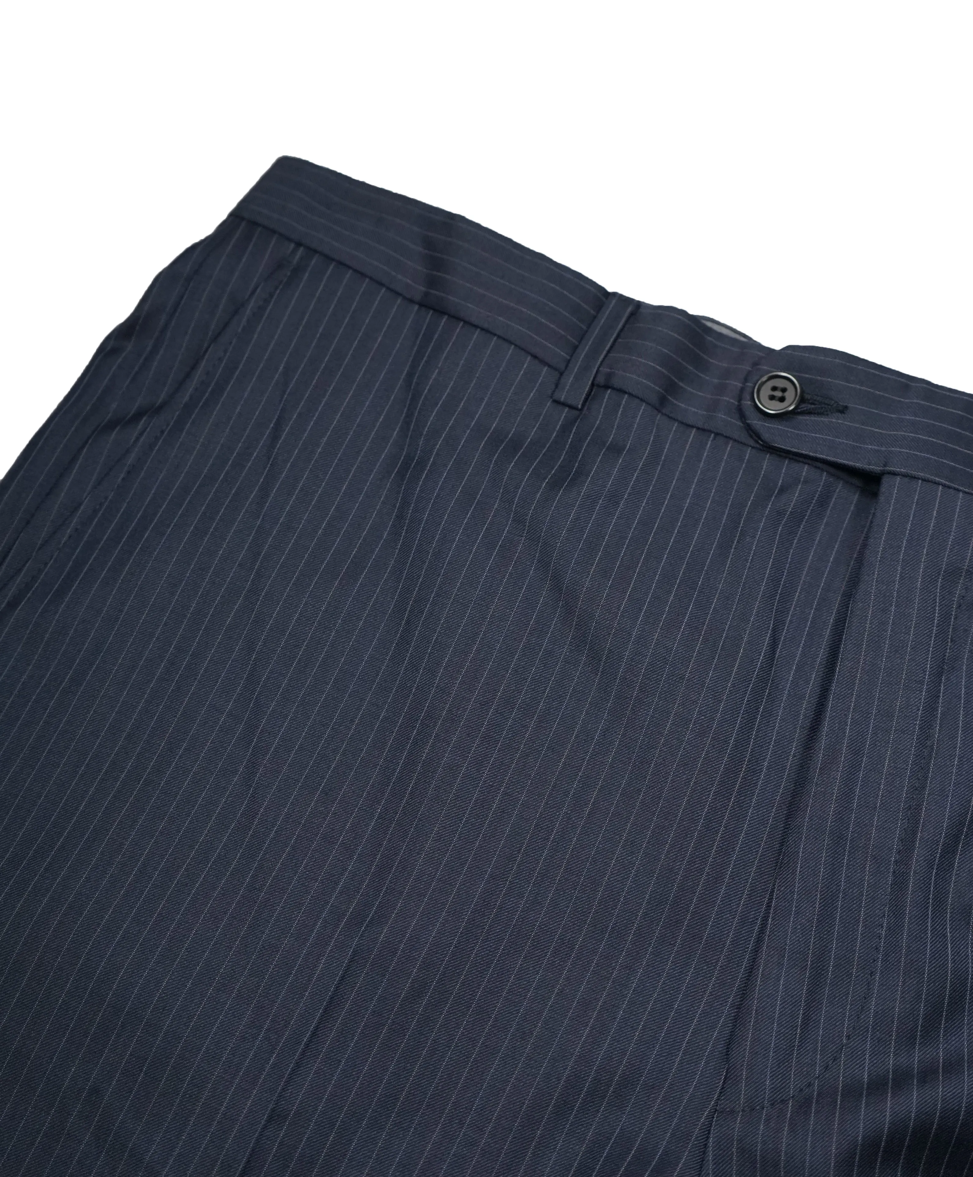 HICKEY FREEMAN - Wool Flat Front Dress Pants Navy & Ivory Pinstripe - 35W