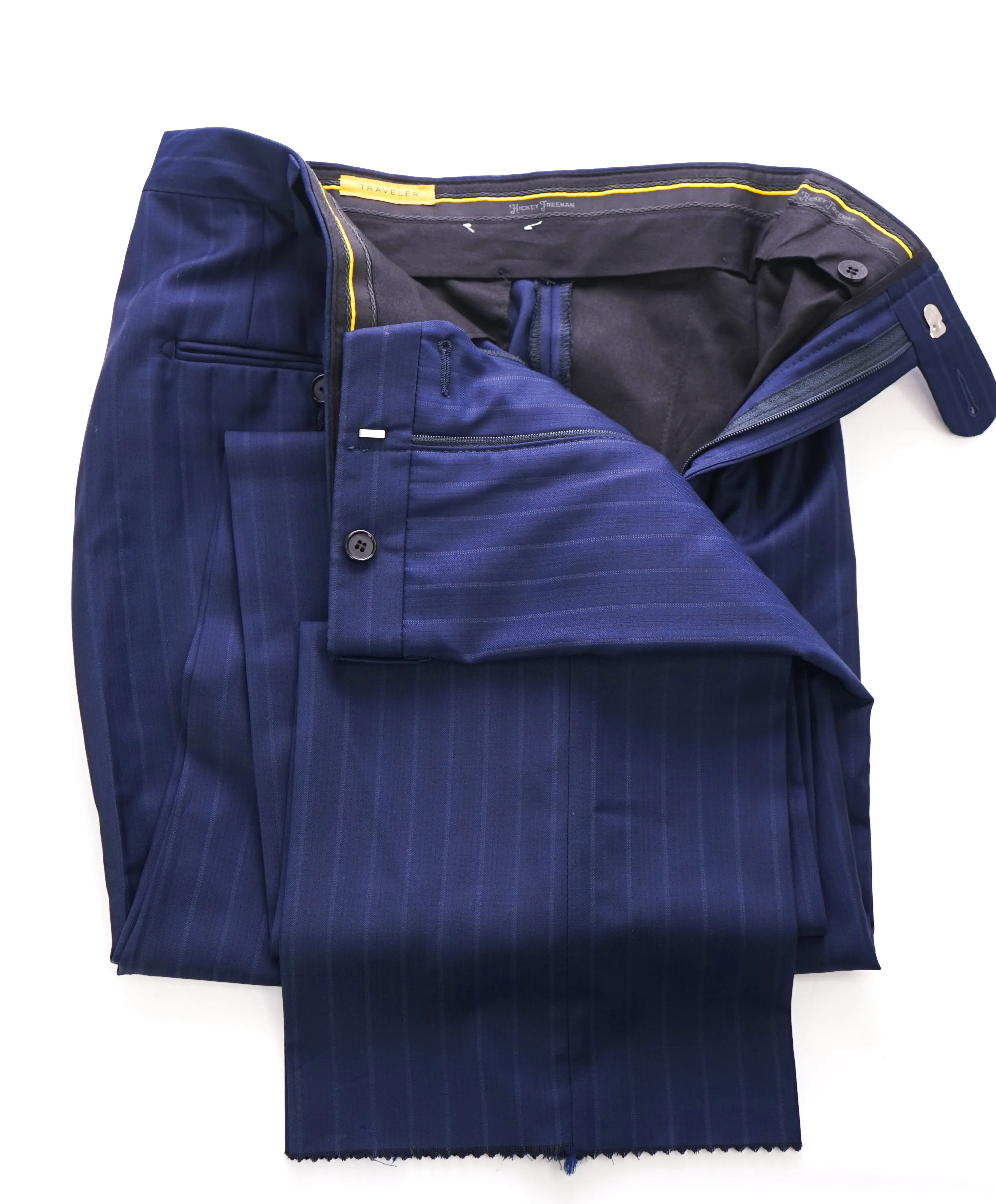 HICKEY FREEMAN - Wool "TRAVELER" Tonal Blue Stripe Flat Front Dress Pants - 37W