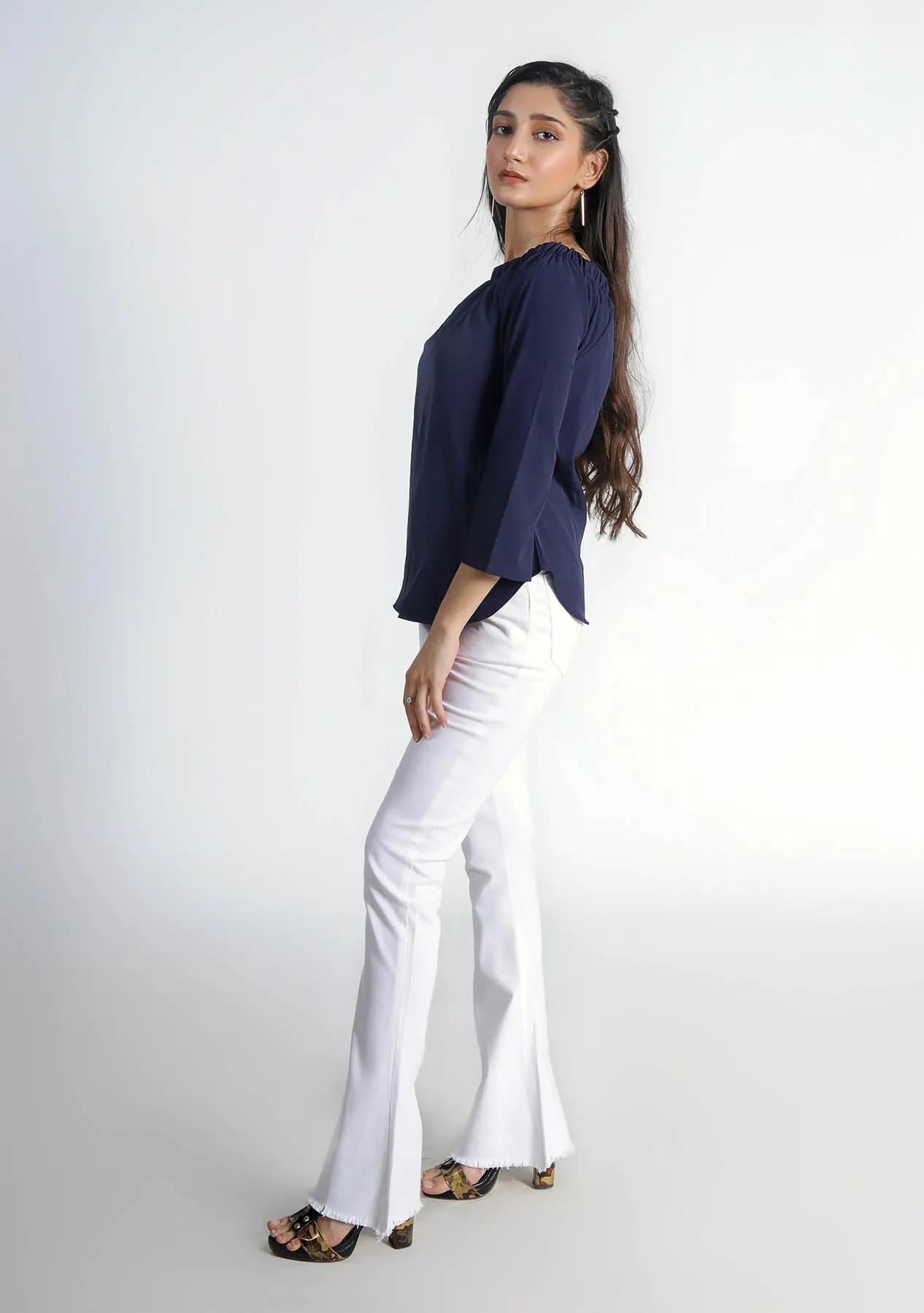 High Rise Flared Jeans  in White