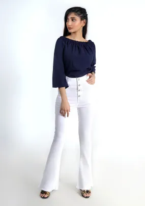 High Rise Flared Jeans  in White