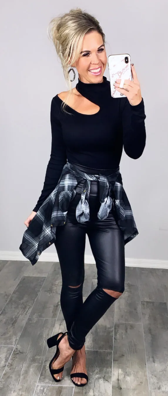 High Waisted Slit Faux Leather Leggings