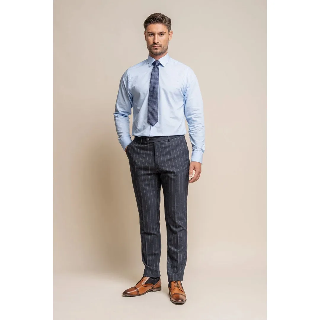 Invincible - Men's Navy Blue Pinstripe Trousers