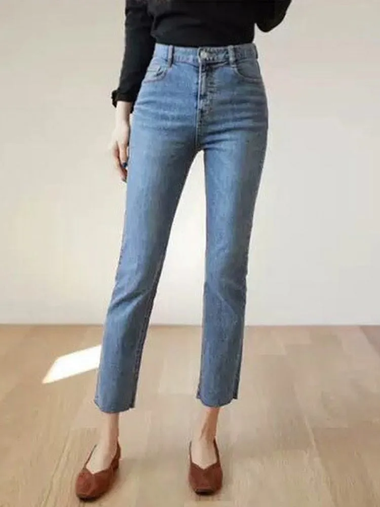 Jeans Women High Waist Streetwear Ankle Length Denim Pants Capris