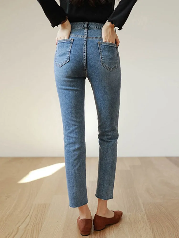 Jeans Women High Waist Streetwear Ankle Length Denim Pants Capris