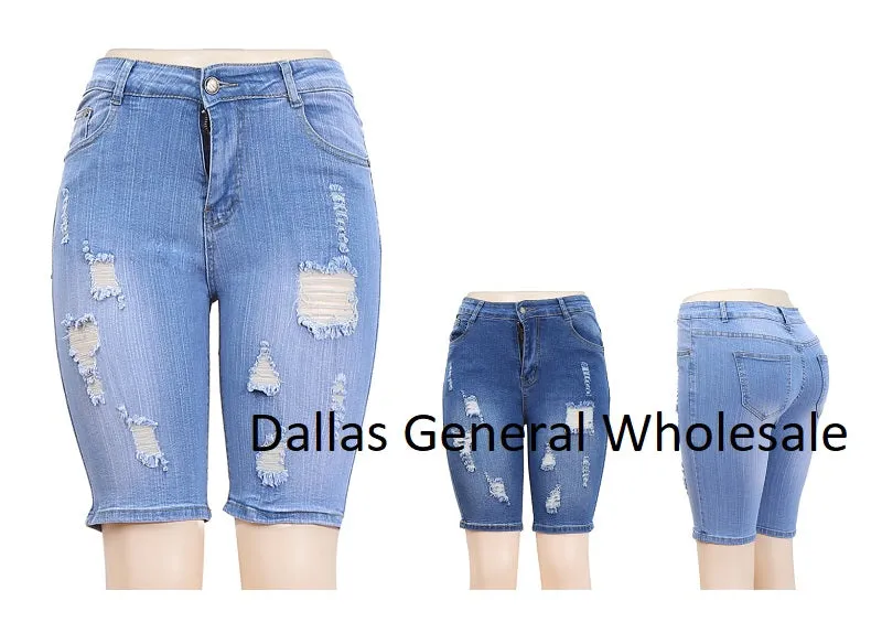 Ladies Distress Denim Capri Jeans Wholesale