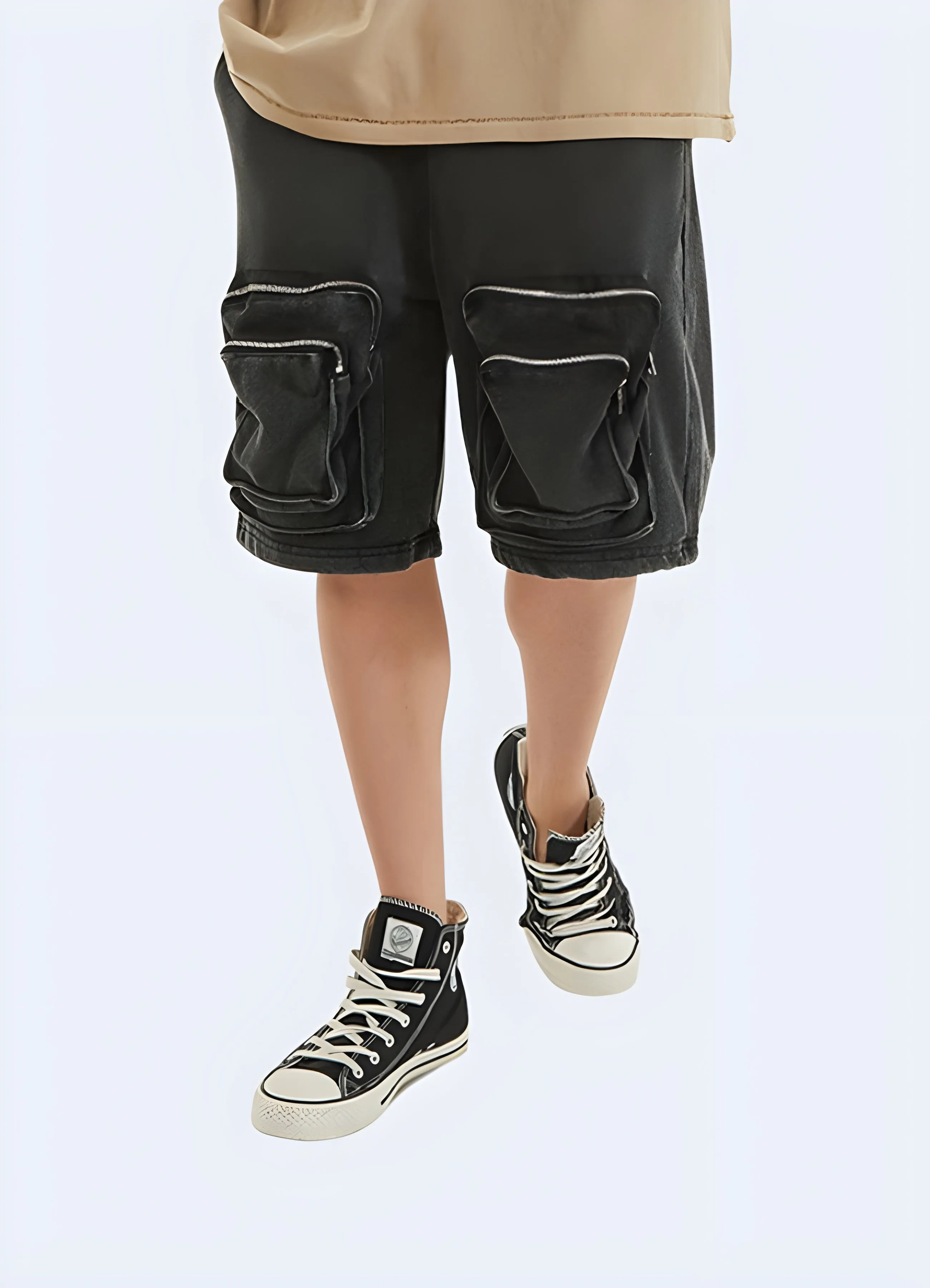 Layered Pocket Zipper Cargo Shorts