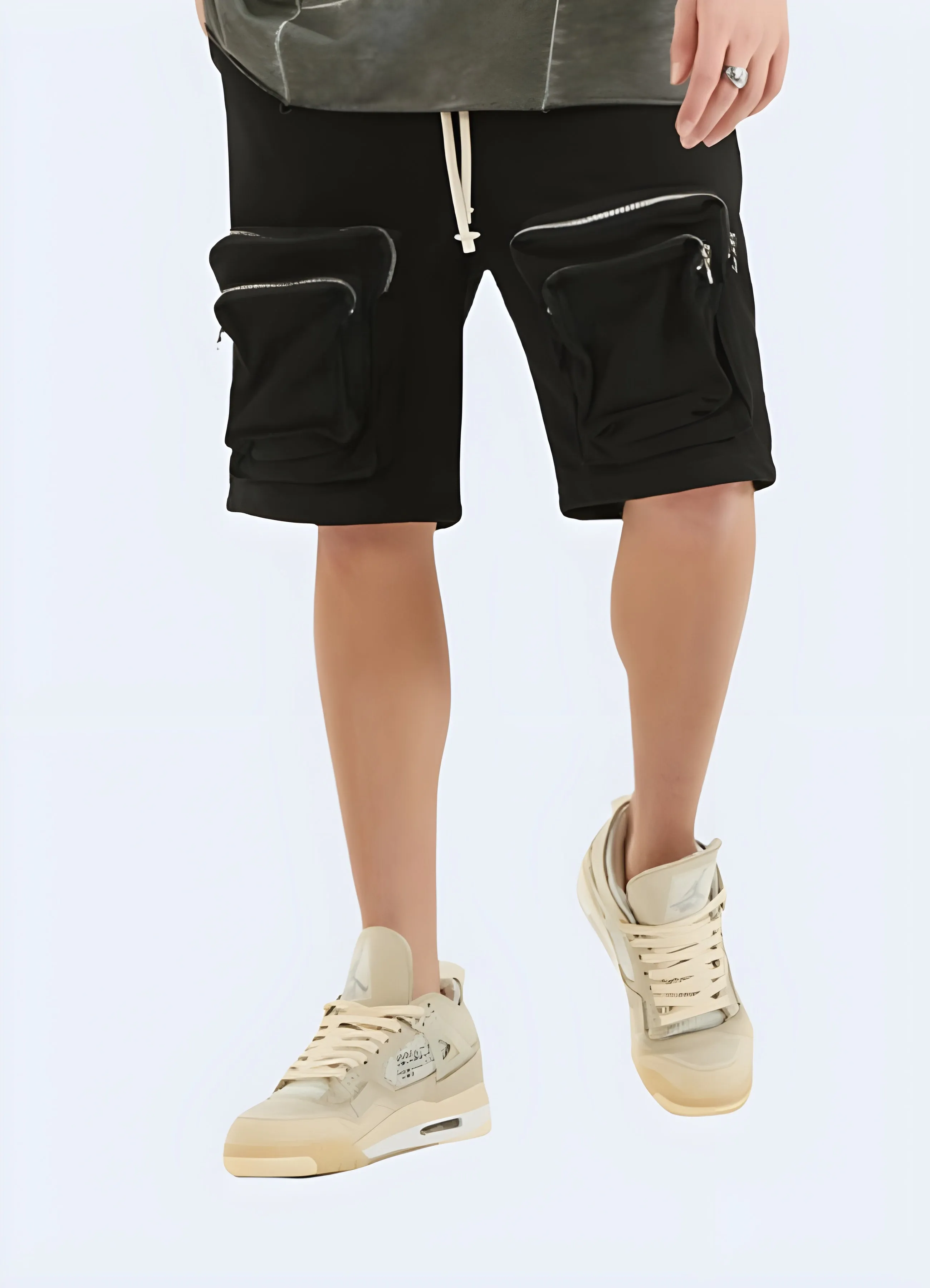 Layered Pocket Zipper Cargo Shorts