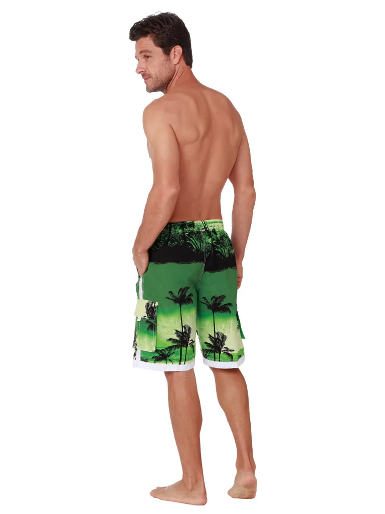 Men's Elasticized Swim Shorts - Board Shorts in green hues