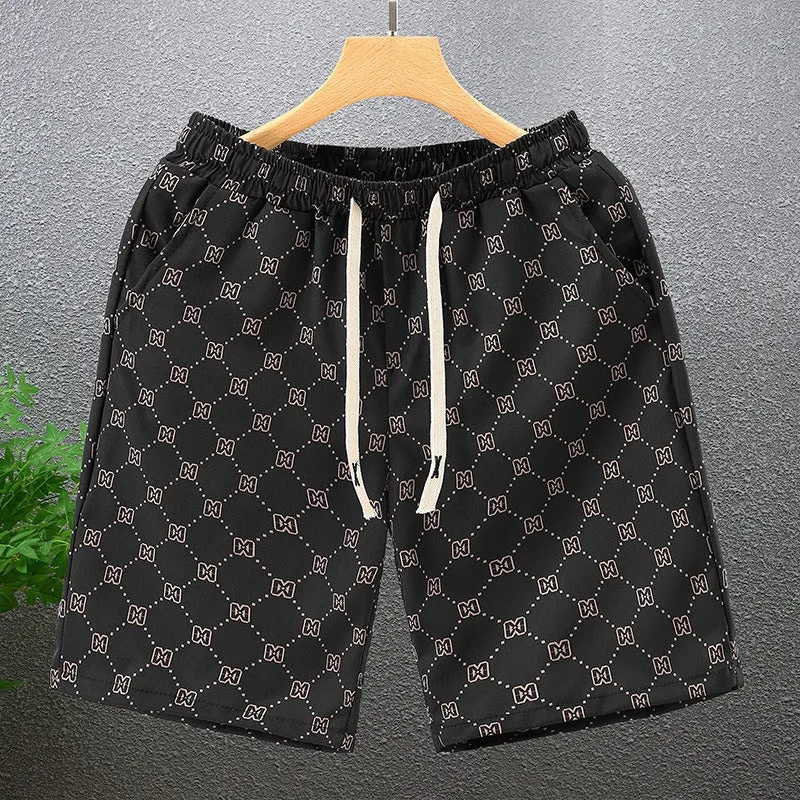 Men's Polyester Casual Shorts With Pockets Summer Beach Printed Shorts | Hk081